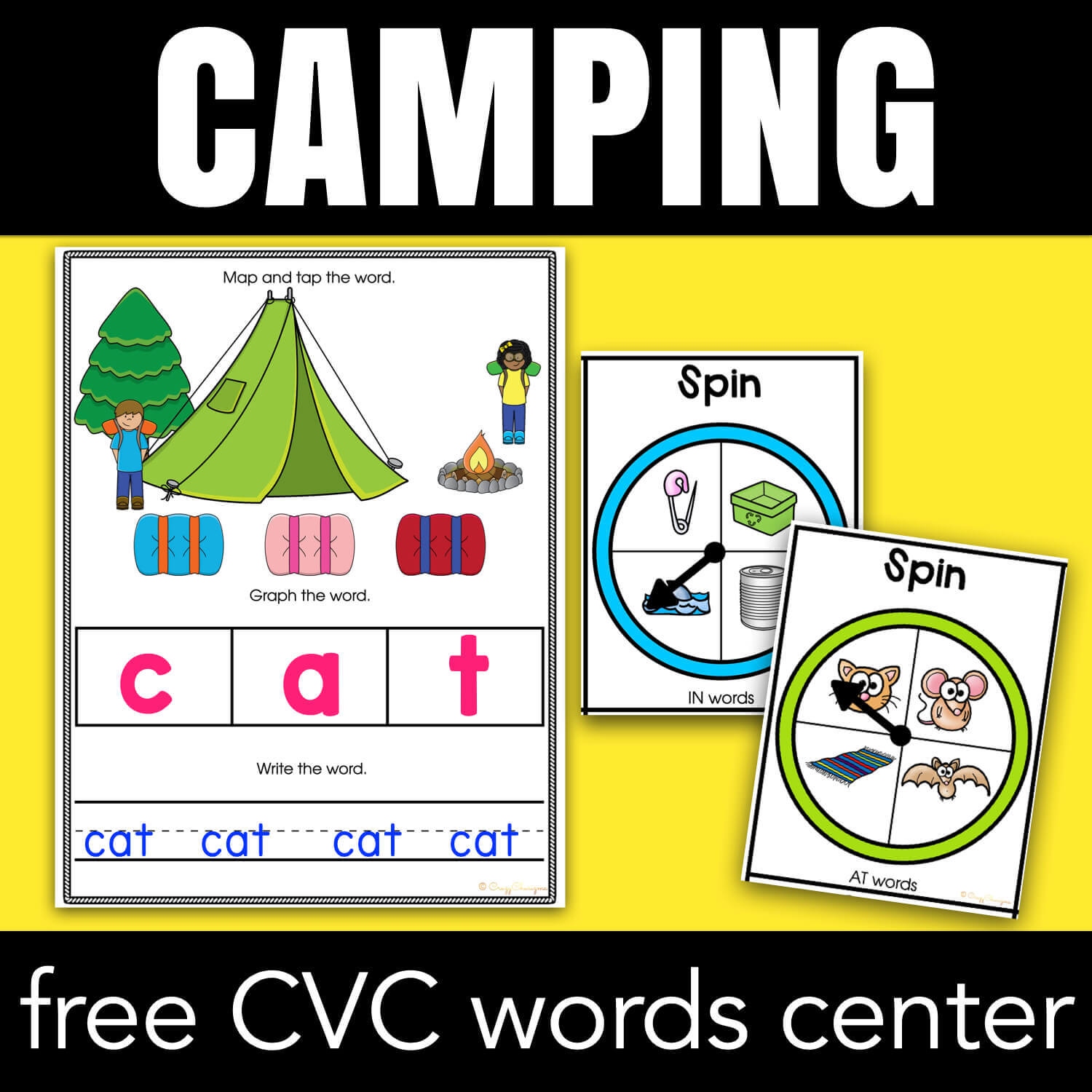 Fun Camping Activities: Free CVC Words Centers