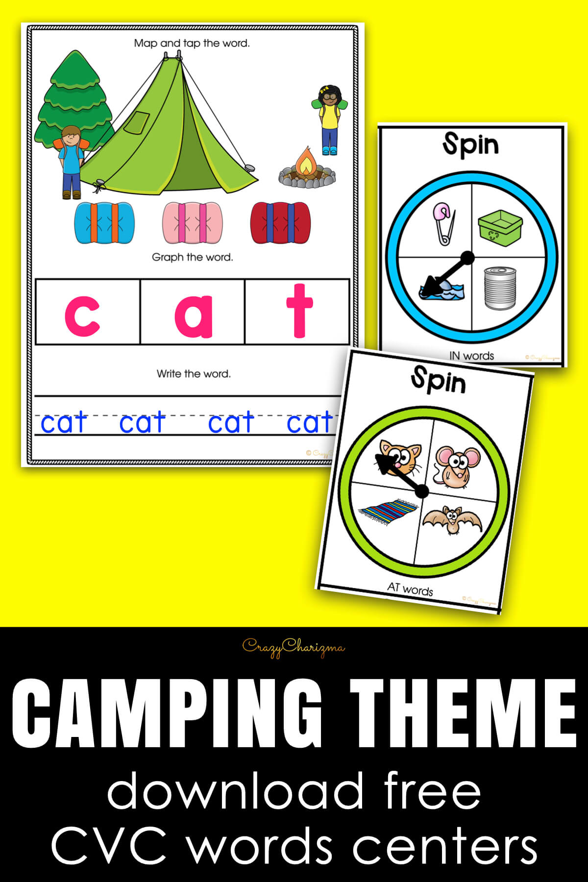 Fun Camping Activities: Free CVC Words Centers