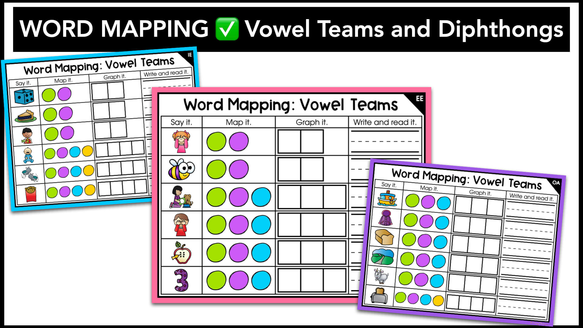 Vowel Teams and Diphthongs Word Mapping Mats